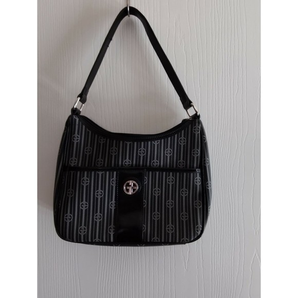 GIANI BERNINI-  Shoulder  Signature & Logo Black/Grey Leather Hobo Bag . - Picture 1 of 2
